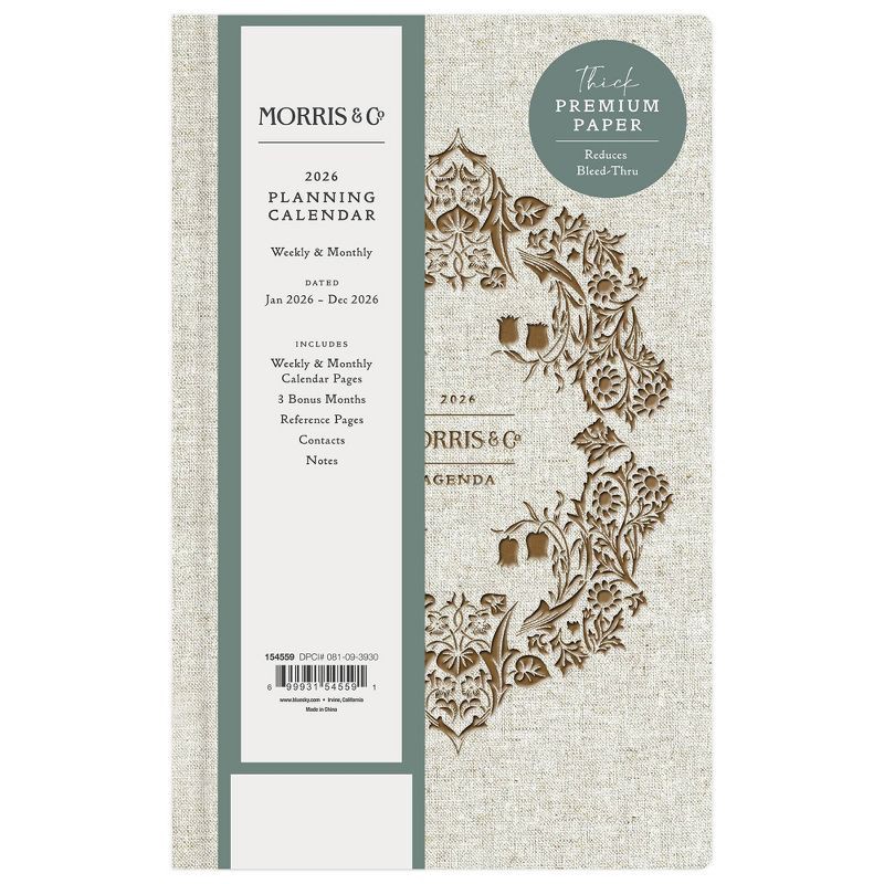 slide 3 of 10, Morris & Co. by Blue Sky 5"x8" 2026 Weekly/Monthly Bookbound Planner Hardcover Blackthorn Natural Linen, 1 ct