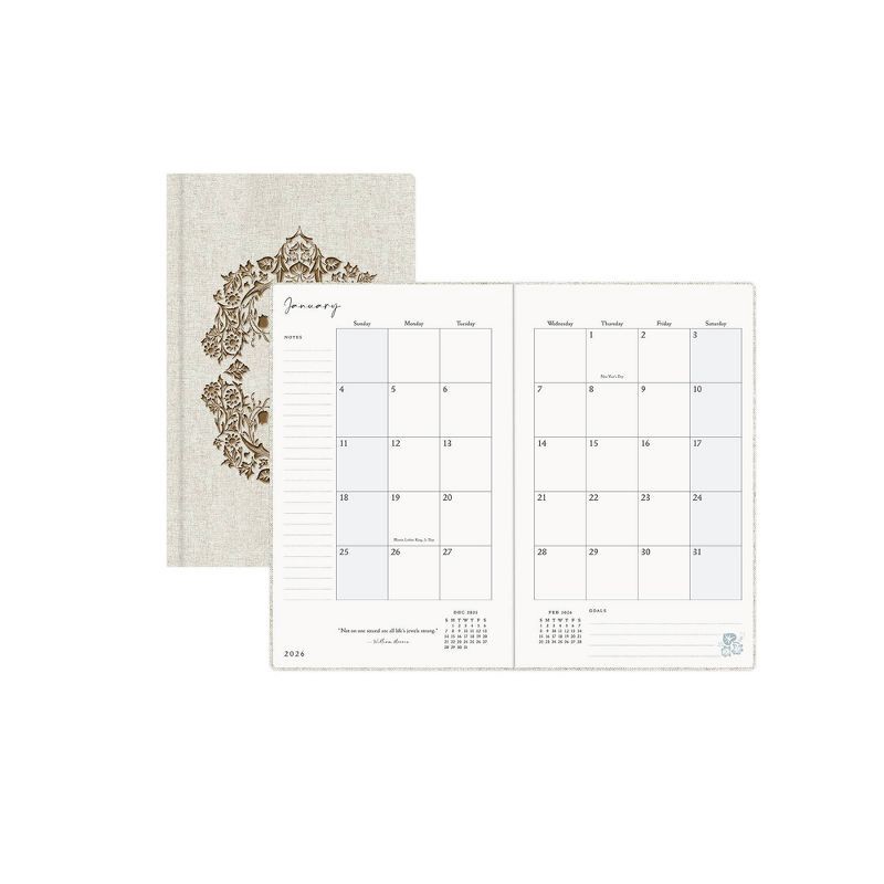 slide 4 of 10, Morris & Co. by Blue Sky 5"x8" 2026 Weekly/Monthly Bookbound Planner Hardcover Blackthorn Natural Linen, 1 ct