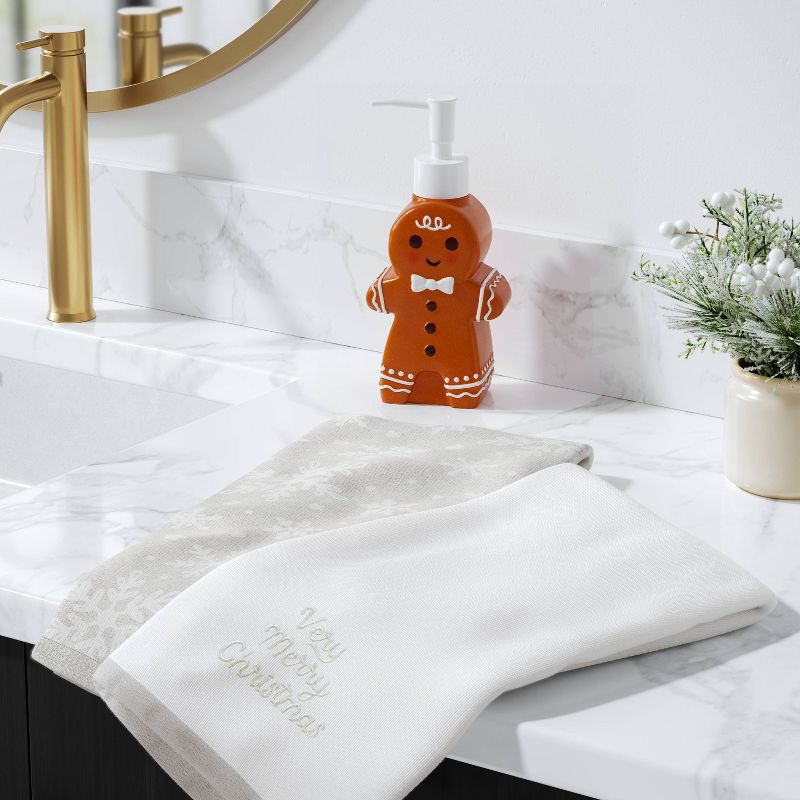 slide 2 of 3, 2pk 'Merry Christmas' and Gray/White Snowflake Christmas Hand Towel Set - Wondershop™, 2 ct