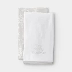 2pk 'Merry Christmas' and Gray/White Snowflake Christmas Hand Towel Set - Wondershop™