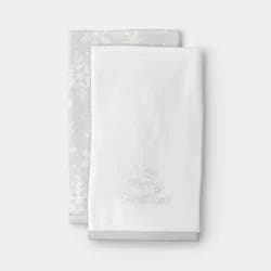 2pk 'Merry Christmas' and Gray/White Snowflake Christmas Hand Towel Set - Wondershop™