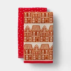2pk Gingerbread House and Red/White Dot Christmas Hand Towel Set - Wondershop™