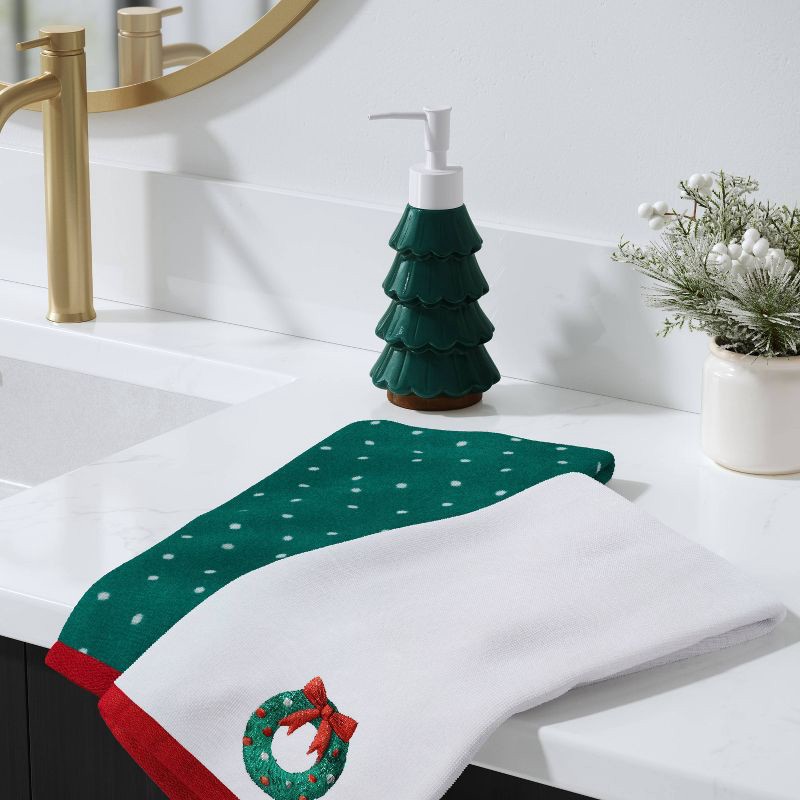 slide 2 of 4, 2pk Wreath and Green/White Dot Christmas Hand Towel Set - Wondershop™, 2 ct