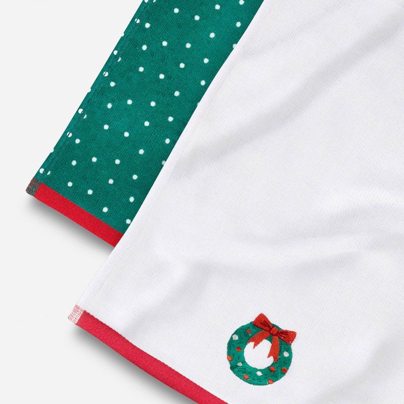 slide 3 of 4, 2pk Wreath and Green/White Dot Christmas Hand Towel Set - Wondershop™, 2 ct