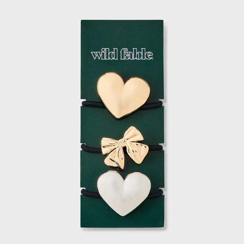 slide 2 of 3, Icon Hair Pony Holder Set 3pc - Wild Fable™ Gold/Silver/Black, 3 ct