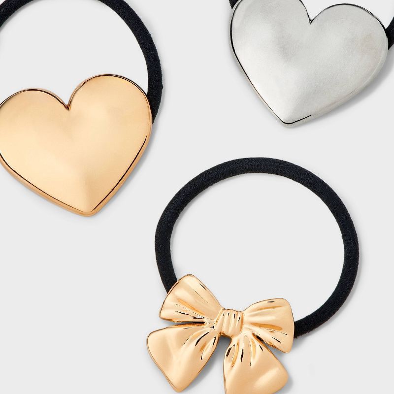 slide 3 of 3, Icon Hair Pony Holder Set 3pc - Wild Fable™ Gold/Silver/Black, 3 ct