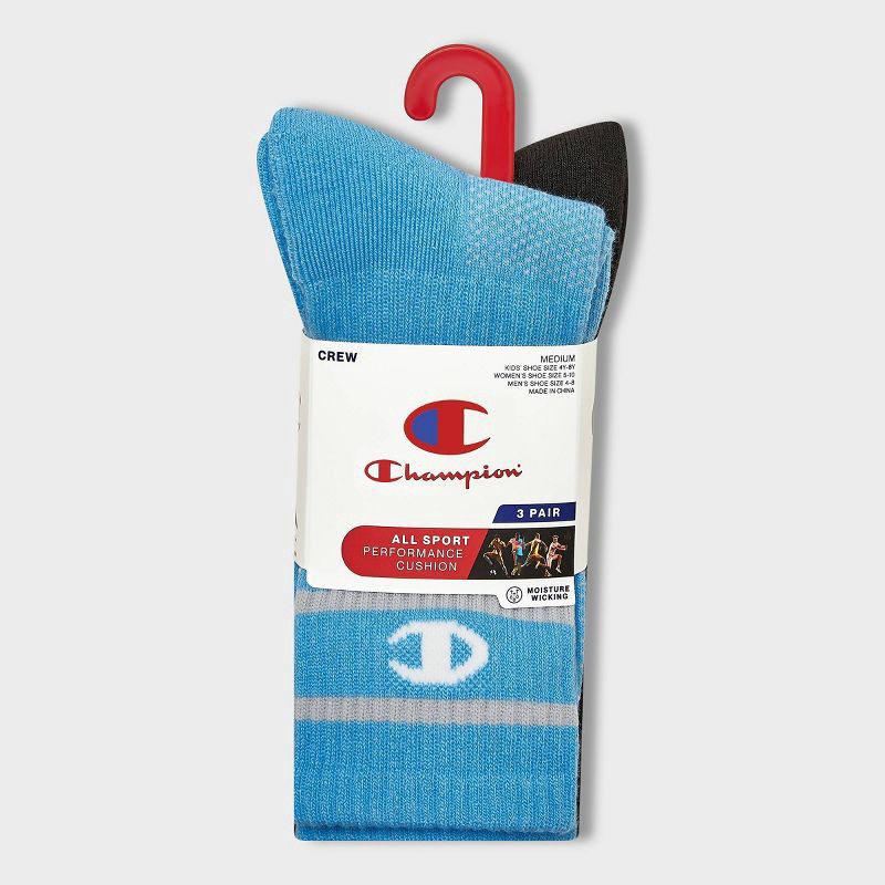 slide 4 of 4, Champion All Sport Performance Crew Socks 3pk - Blue Assorted S, 3 ct