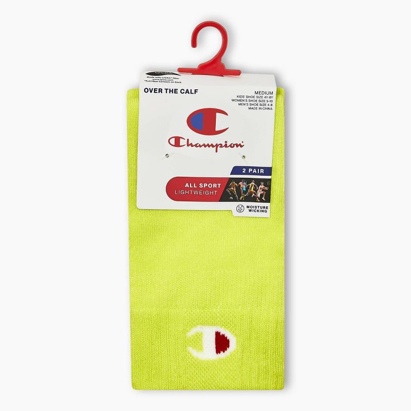 slide 2 of 4, Champion All Sport Performance Over the Calf Socks 2pk - Green L, 2 ct