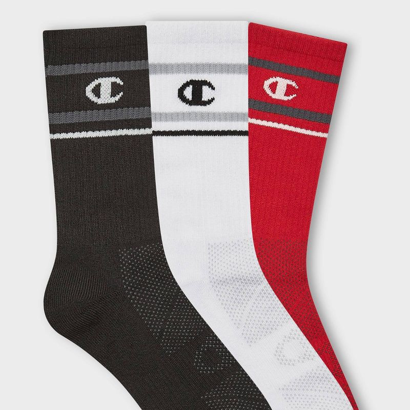 slide 2 of 4, Champion All Sport Performance Crew Socks 3pk - Black/White/Red S, 3 ct