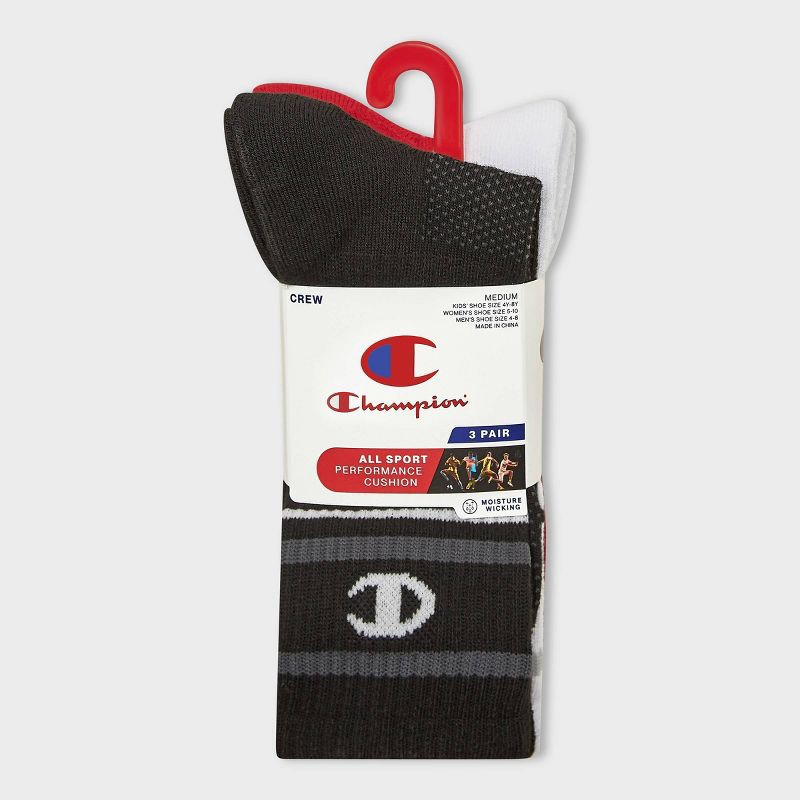 slide 4 of 4, Champion All Sport Performance Crew Socks 3pk - Black/White/Red M, 3 ct