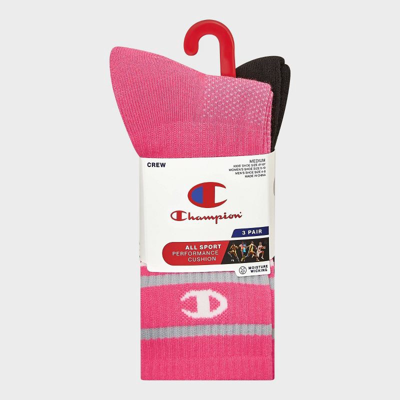slide 4 of 4, Champion All Sport Performance Crew Socks 3pk - Pink Assorted M, 3 ct