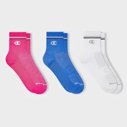 Champion All Sport Performance Mid Crew Socks 3pk - Blue/Pink/White S