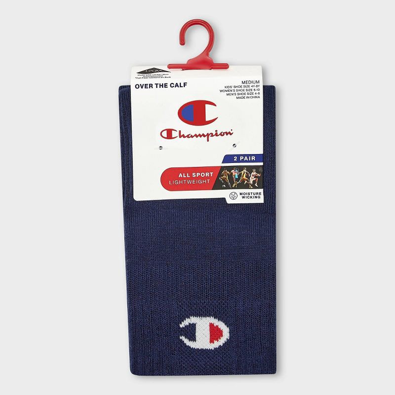 slide 2 of 4, Champion All Sport Performance Over the Calf Socks 2pk - Navy M, 2 ct