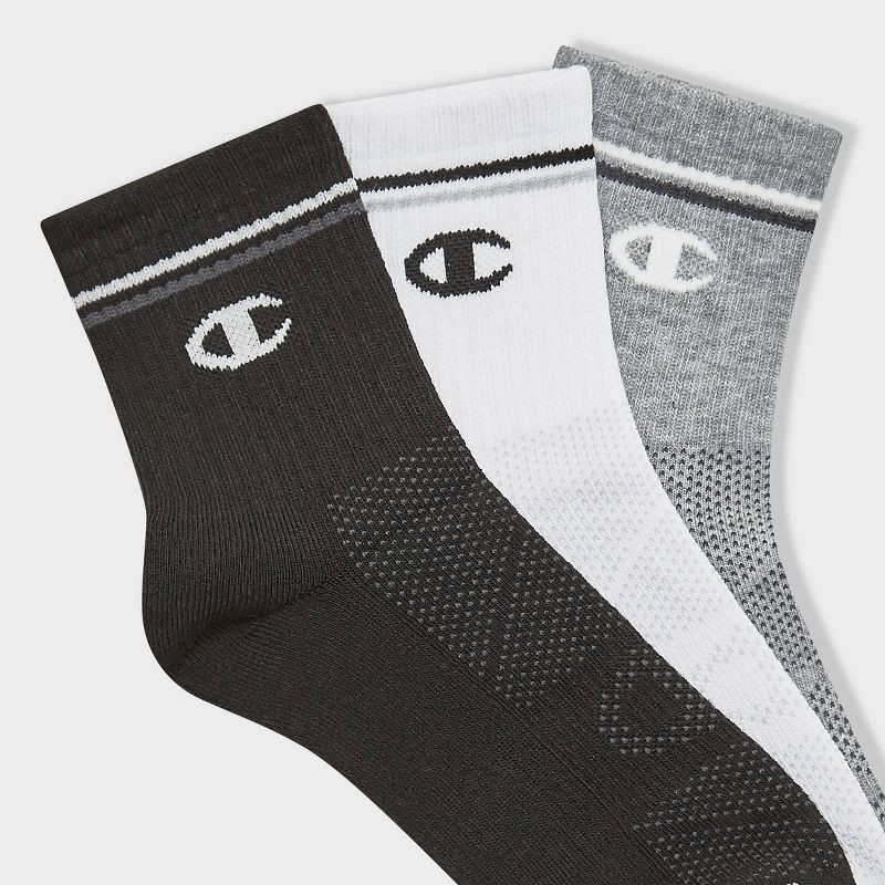 slide 2 of 4, Champion All Sport Performance Mid Crew Socks 3pk - Black/White/Gray M, 3 ct