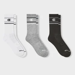 Champion All Sport Performance Crew Socks 3pk - Black/Gray/White L