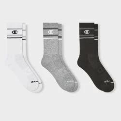 Champion All Sport Performance Crew Socks 3pk - Black/Gray/White L