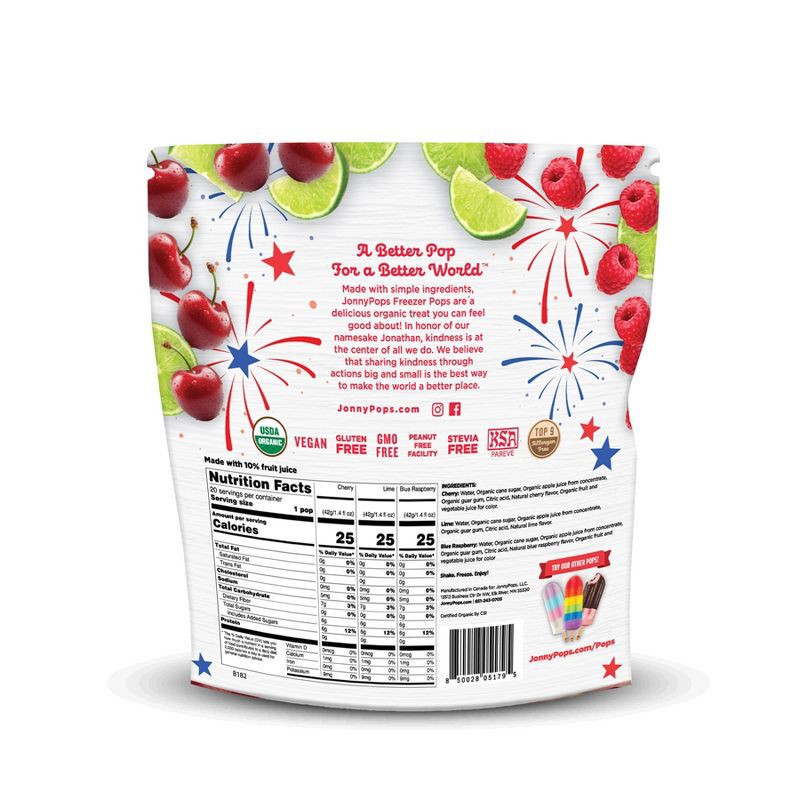 slide 2 of 3, JonnyPops Organic Freezer Red White Blue Pops - 20ct/27 fl oz, 20 ct, 27 fl oz