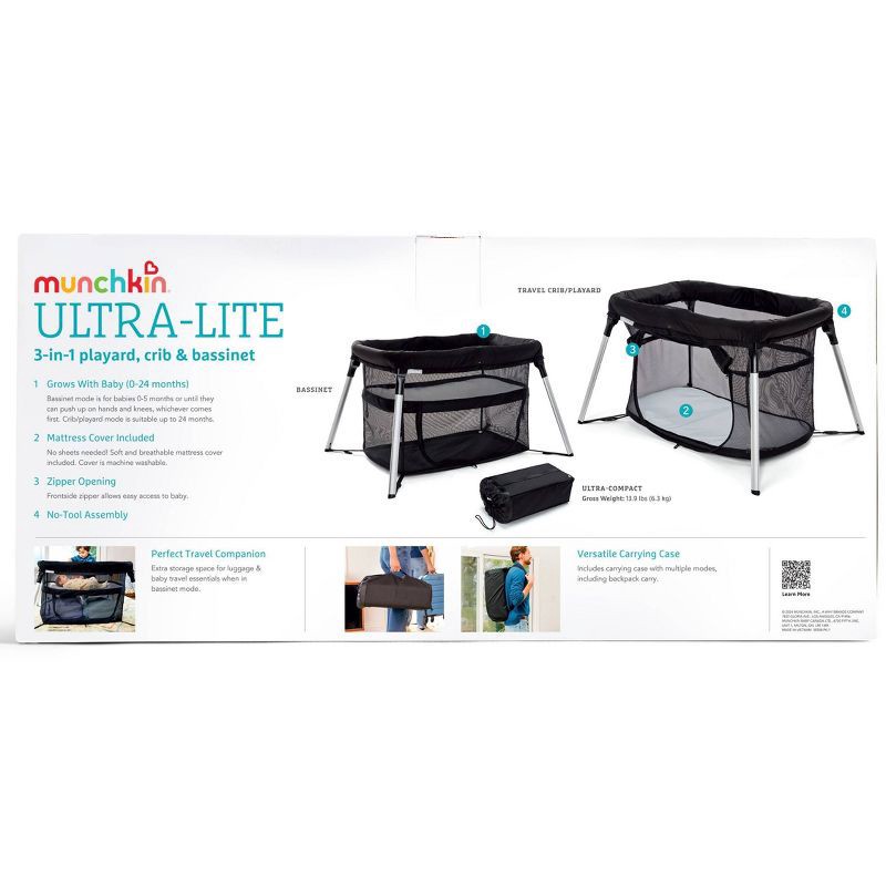slide 10 of 10, Munchkin Ultra-Lite 3-in-1 Playard, Crib and Bassinet - Black, 1 ct