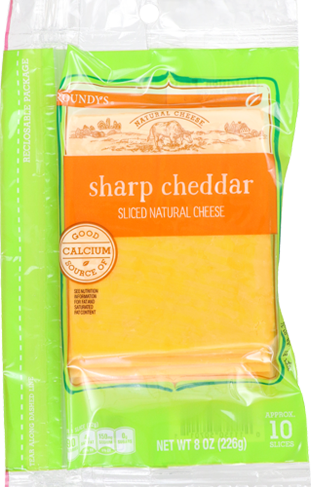 slide 1 of 1, Roundy's Roundys Sharp Cheddar Natural Cheese Slices, 8 oz