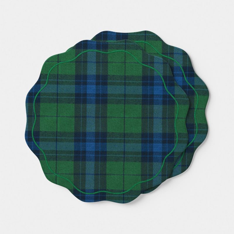 slide 3 of 5, 2pk Reversible Plaid with Top Stitch Charger -Threshold™, 2 ct