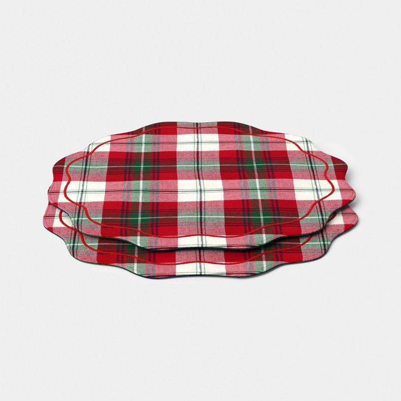 slide 4 of 5, 2pk Reversible Plaid with Top Stitch Charger -Threshold™, 2 ct