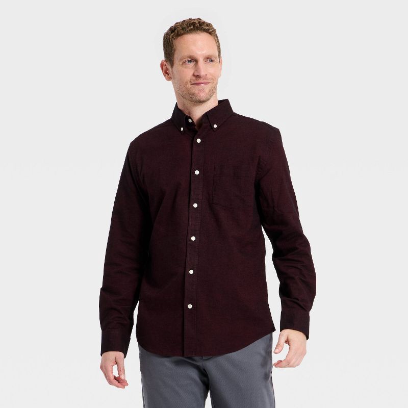 slide 1 of 3, Men's Long Sleeve Oxford Shirt - Goodfellow & Co™ Maroon L, 1 ct