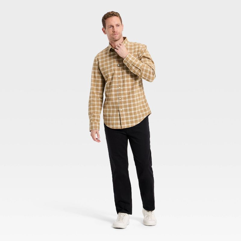 slide 3 of 3, Men's Long Sleeve Poplin Shirt - Goodfellow & Co™ - Brown L, 1 ct