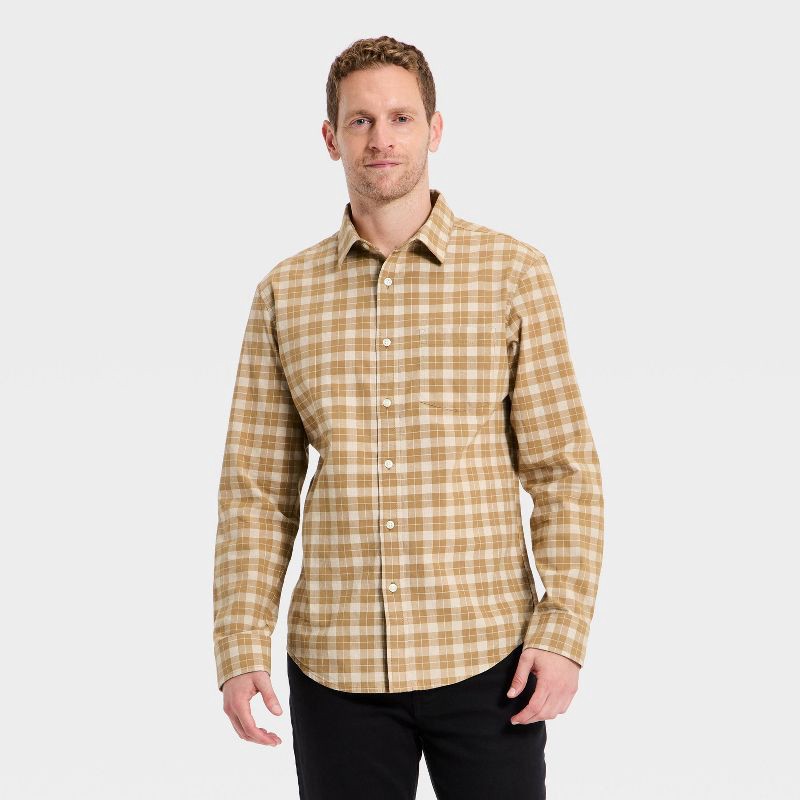 slide 1 of 3, Men's Long Sleeve Poplin Shirt - Goodfellow & Co™ - Brown L, 1 ct