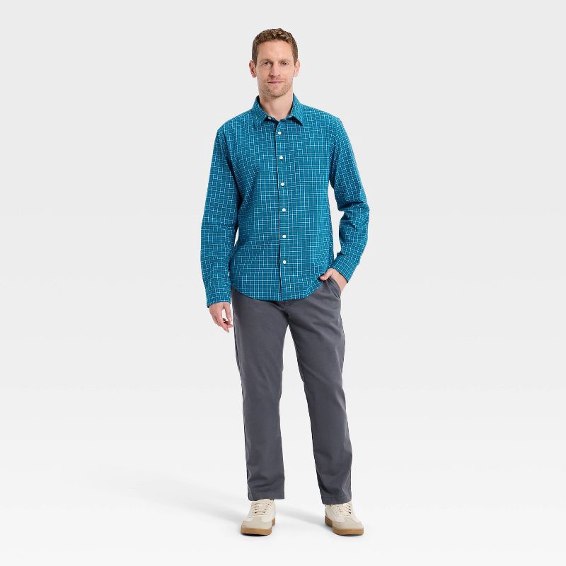 slide 3 of 3, Men's Long Sleeve Poplin Shirt - Goodfellow & Co™ - Dark Teal Blue S, 1 ct