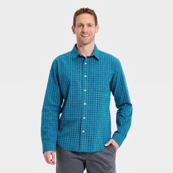 Men's Long Sleeve Poplin Shirt - Goodfellow & Co™ - Dark Teal Blue S