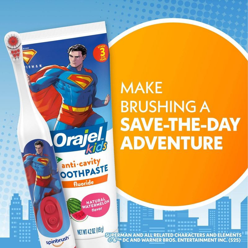 slide 8 of 8, Spinbrush Kids' Superman Electric Toothbrush, 1 ct