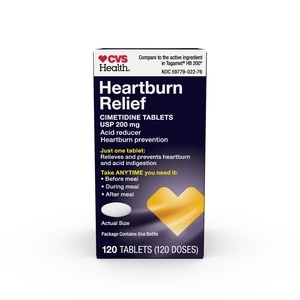 slide 1 of 1, CVS Health Heartburn Relief, Cimetidine Tablets 200 Mg, Acid Reducer, 120 Ct, 120 ct