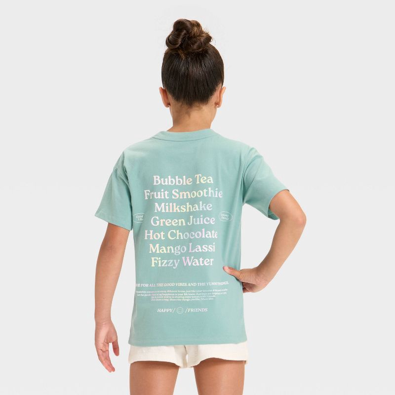 slide 4 of 4, Girls' Short Sleeve Oversized Bubble Tea Graphic T-Shirt - Cat & Jack™ Light Turquoise L, 1 ct