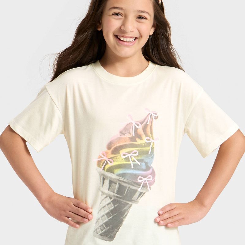 slide 2 of 4, Girls' Short Sleeve Oversized Rainbow Ice Cream Graphic T-Shirt - Cat & Jack™ Cream L, 1 ct