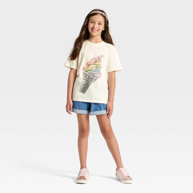 slide 4 of 4, Girls' Short Sleeve Oversized Rainbow Ice Cream Graphic T-Shirt - Cat & Jack™ Cream L, 1 ct