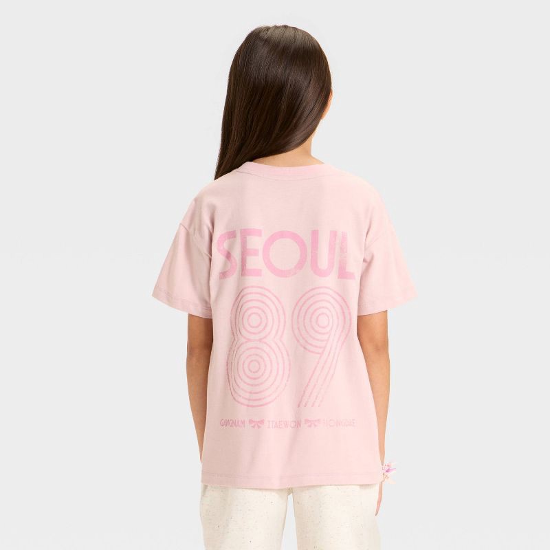 slide 4 of 4, Girls' Short Sleeve Oversized Seoul Graphic T-Shirt - Cat & Jack™ Dusty Pink XS, 1 ct