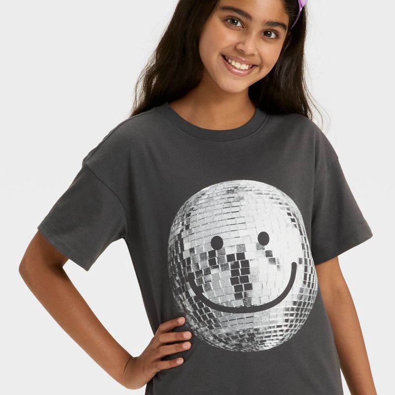slide 2 of 4, Girls' Short Sleeve Oversized Graphic T-Shirt - Cat & Jack™ Charcoal Gray L, 1 ct