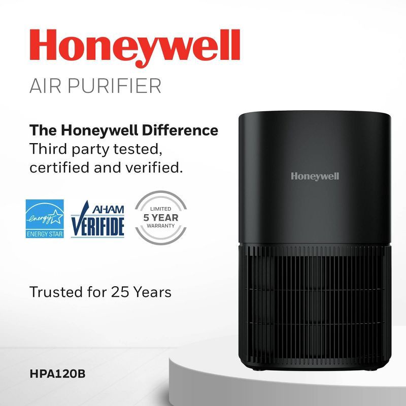 slide 3 of 10, Honeywell Allergen Plus True HEPA Air Purifier Black HPA120, 1 ct