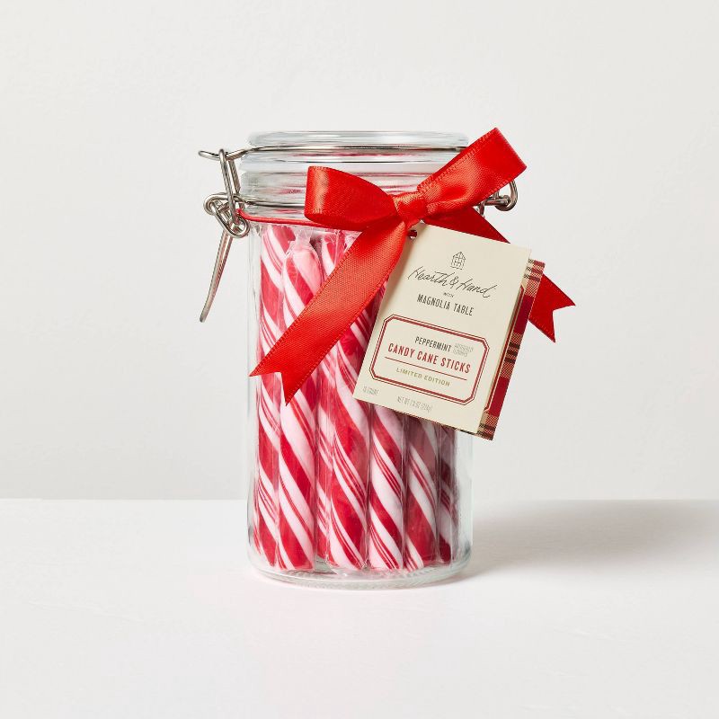 slide 1 of 3, Hearth & Hand with Magnolia Table Peppermint Sticks in Glass Latch Jar Christmas Candies - 8.4oz - Hearth & Hand™ with Magnolia Table, 8.4 oz