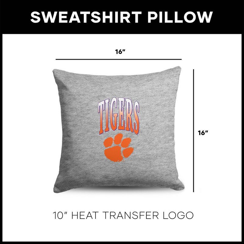 slide 5 of 5, NCAA Clemson Tigers 16" Heather Gray Sweatshirt Pillow, 1 ct