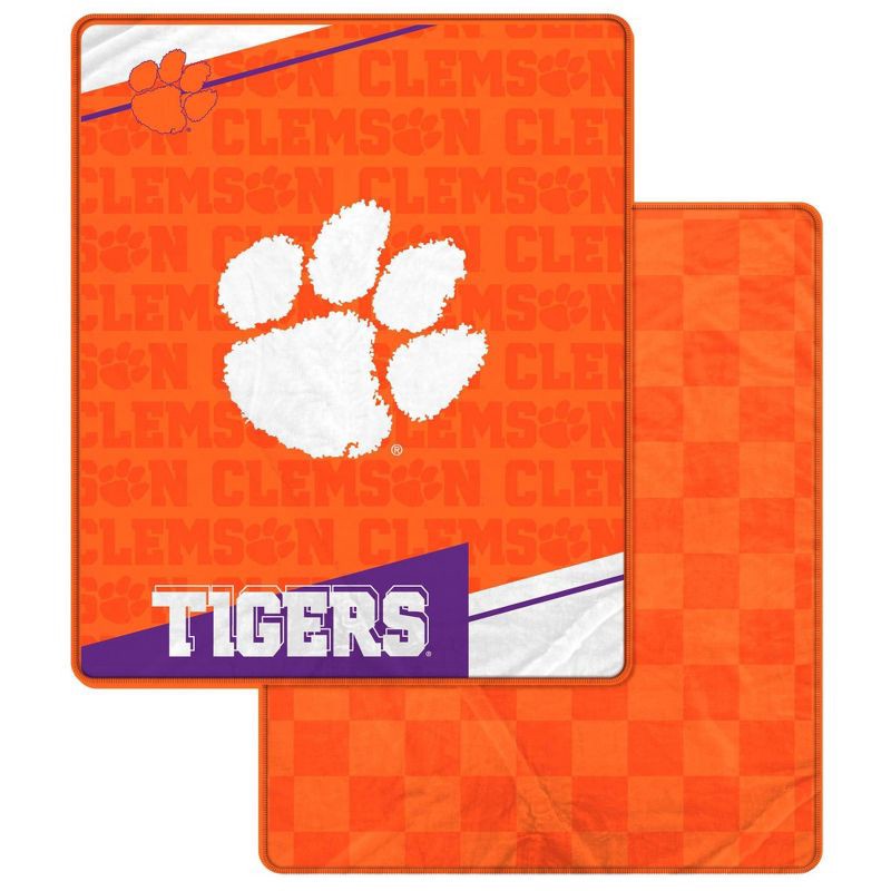 slide 1 of 3, NCAA Clemson Tigers Diagonal Ghost Checker Double Sided Blanket, 1 ct
