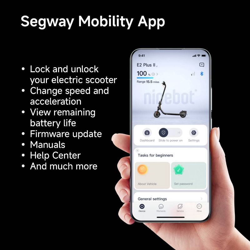 slide 13 of 13, Segway E2 Plus II Teens and Adults Electric Scooter 15 mph Max Speed and 16 mi Max Range - Black, 1 ct