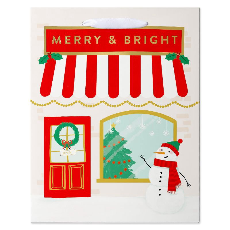 slide 2 of 5, American Greetings 13" Large Christmas Gift Bag Merry and Bright Storefront, 1 ct