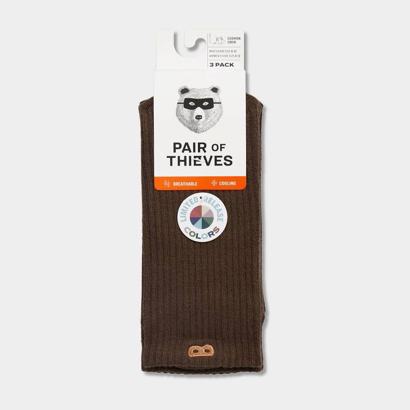 slide 4 of 5, Pair of Thieves Men's Crew Socks 3pk - Dark Brown 6-12, 3 ct