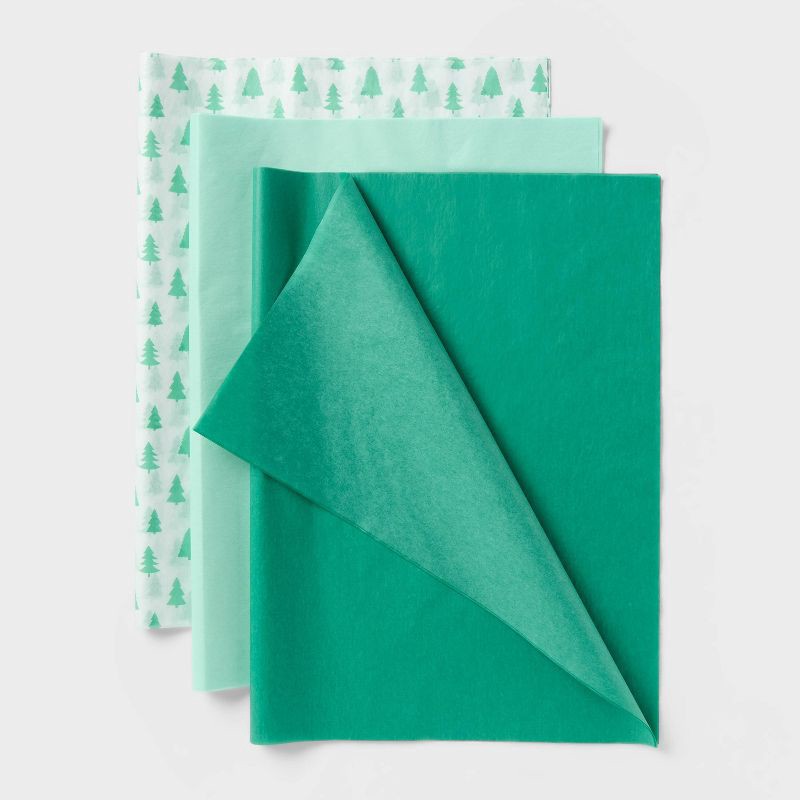 slide 1 of 3, 20ct Christmas Tree Print and Solid Tissue Paper Green/Mint/White - Spritz™, 20 ct