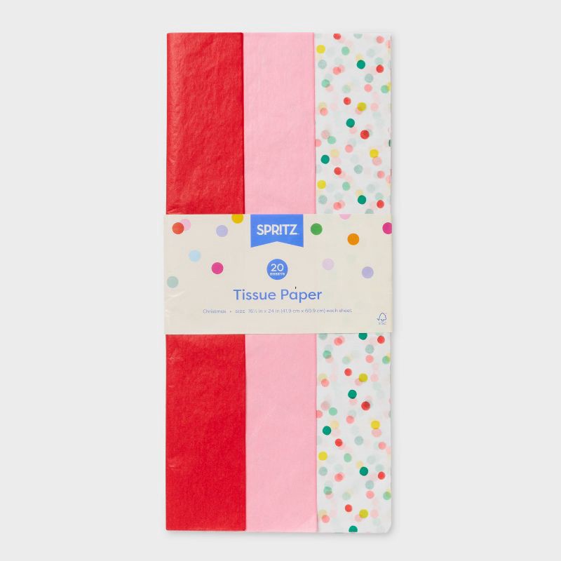 slide 3 of 3, 20ct Christmas Polka Dot and Solid Tissue Paper Red/Pink/White - Spritz™, 20 ct