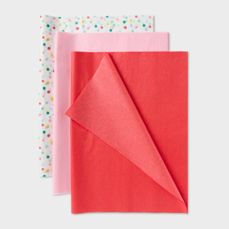 slide 1 of 3, 20ct Christmas Polka Dot and Solid Tissue Paper Red/Pink/White - Spritz™, 20 ct