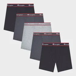 Champion Men's Iconic Essentials 5pk Wicking Boxer Briefs - Heathered Black/Gray XXL