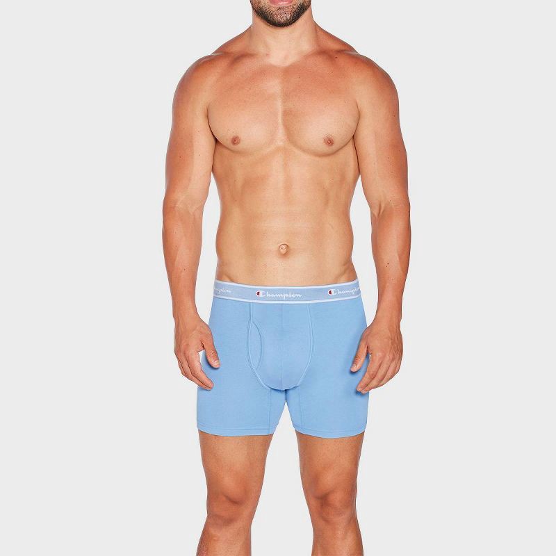 slide 2 of 5, Champion Men's Iconic Essentials 5pk Wicking Boxer Briefs - Heathered Blue/Gray XL, 5 ct