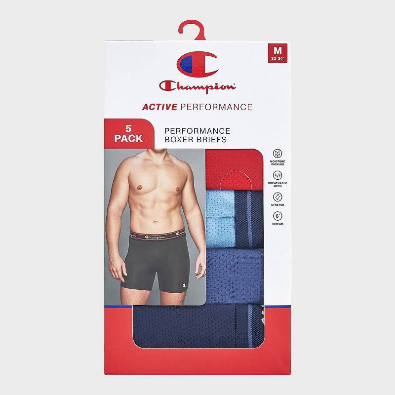 slide 3 of 5, Champion Men's Active Performance 5pk Breathable Boxer Briefs - Blue/Red/Navy S, 5 ct